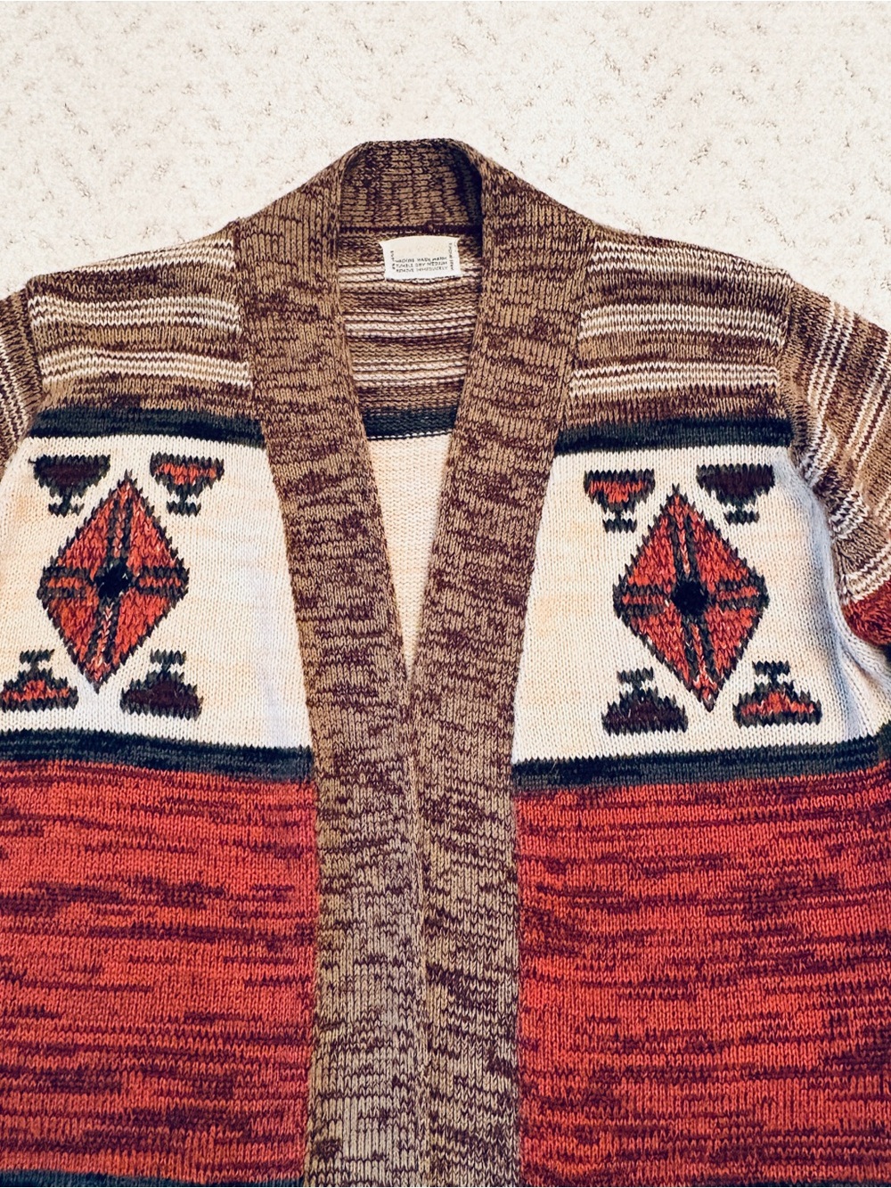 Vintage Southwestern Aztec Belted Cardigan Sweater Womens Medium Earthy Boho - Picture 8 of 12